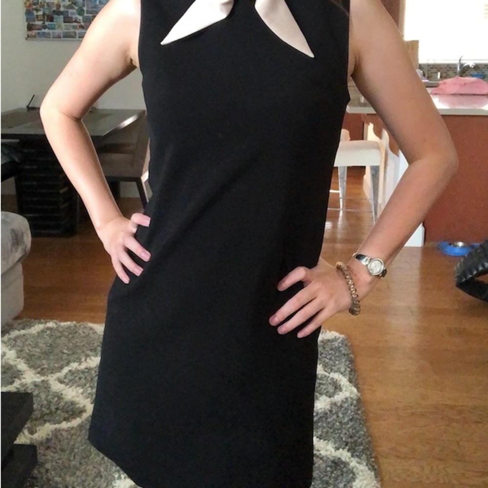 Elegant Black Dress with White Bow Accent